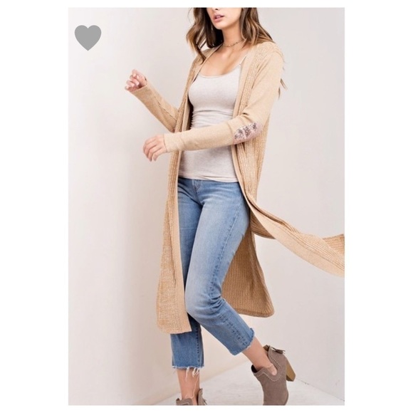 Ribbed Long Cardy with Sequins Elbow Patches - Picture 2 of 6